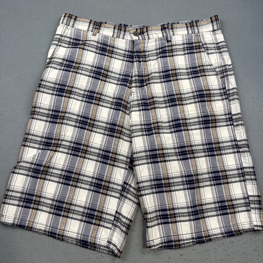 Vercho‎ Men's Shorts Bermuda 38 Plaid Chino White Blue/White Golf